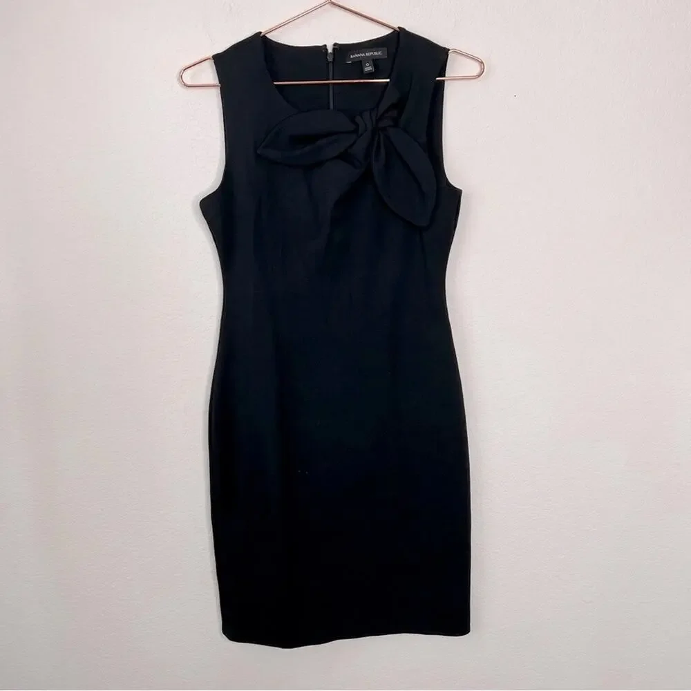 Banana Republic Neck Bow Ponte Sheath Dress Black